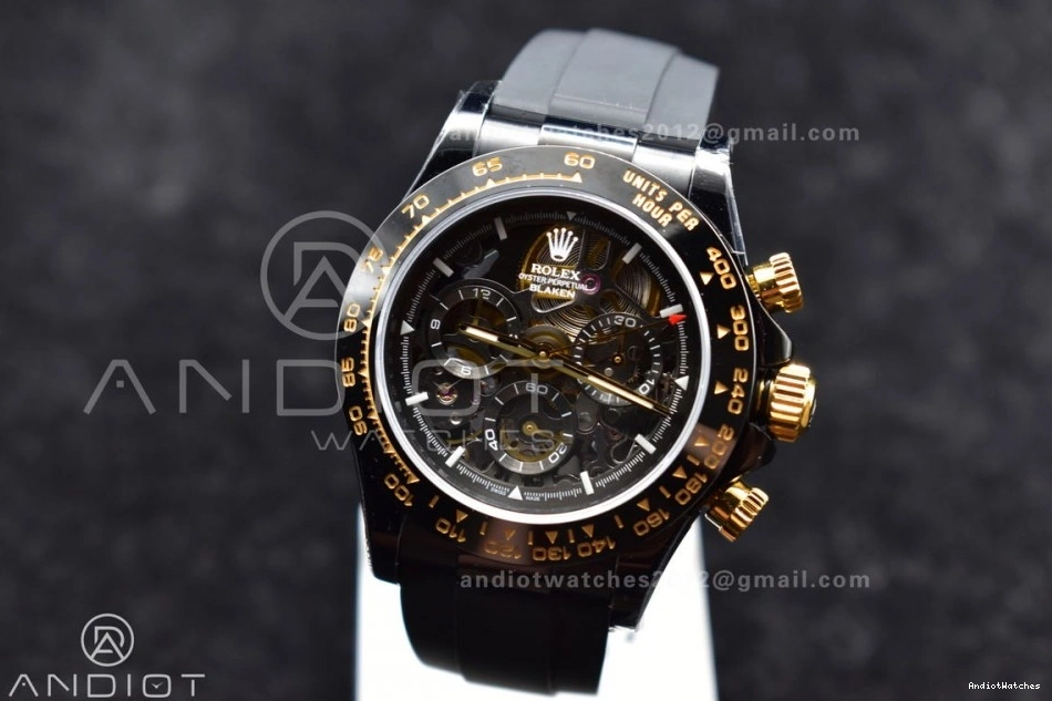 Daytona 523 SA Rubber PVD Black Strap Ceramic Gold Skeleton on Dial Edition Best Blaken GETF Bezel Colorful 1116